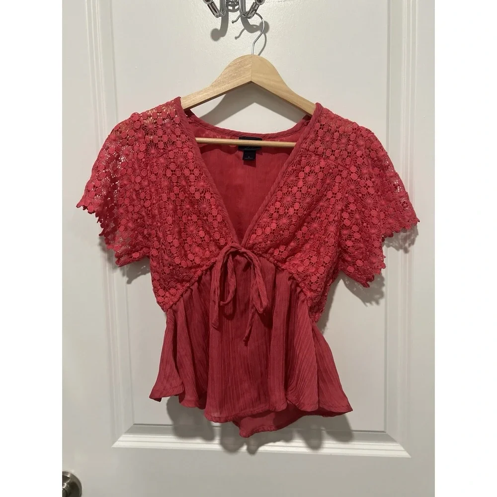 Daytrip Women's Crochet Peplum Top Honeysuckle Pink Size‎ Small Summer Boho - Picture 3 of 6
